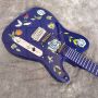 Handmade Painting Flowers on Body Blue Fingerboard and Head Electric Guitar