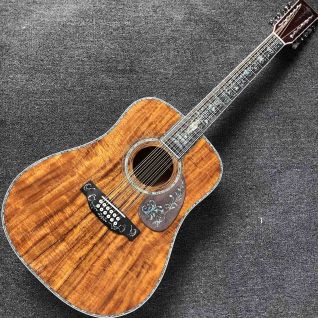 Custom 41 Inch KOA 12 Strings Acoustic Guitar Ebony Fingerboard Real Abalone Shell Binding and Inlay Acoustic Electric Guitar
