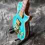 Custom Double Tiger Flamed Jazz Electric Guitar in Green Color with Golden Hardware