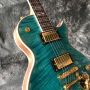 Custom Double Tiger Flamed Jazz Electric Guitar in Green Color with Golden Hardware