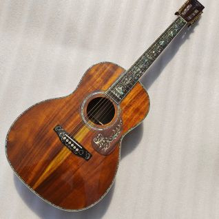 Custom AAAAA solid KOA wood top and back side real abalone binding all over ebony wood fretboard/bridge acoustic guitar