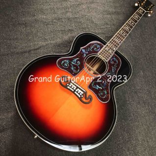 Custom Grand Factory OEM with Soundhole Pickup Jumbo SJ200dp Spruce Maple Acoustic Guitar with Double Pickguard Cocobolo Back Side