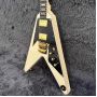 Custom Flying-V Style Electric Guitar with Cream Yellow Color Rosewood Fingerboard Golden Hardware Floyd Rose Tremolo Bridge