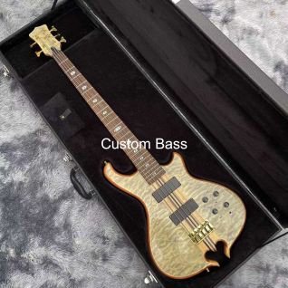 Custom Alembic Mark King Style 5 Omega Cut Bottom Body Electric Bass with Ebony Fingerboard Factory Burst Maple Top Neck Through