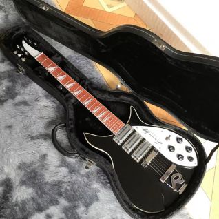 Custom Rickenback 350 Style Herringbone Binding Electric Guitar in Black Color