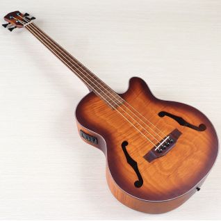 Custom Fretless 4 Strings 43 Inch Jumbo Acoustic Bass Guitar F Hole Full Flamed OAK Bass Guitar with EQ Electric Acoustic Gutiar