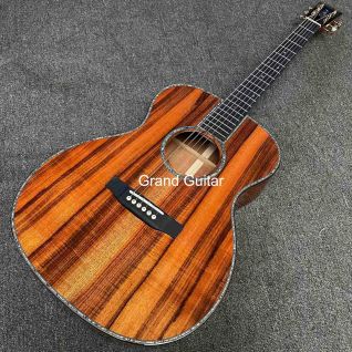 Custom OM-42KAA Solid KOA Wood Back Side Acoustic Electric Guitar in Gloss Finishing Open Golden Tuner Customized Own Logo on Headstock