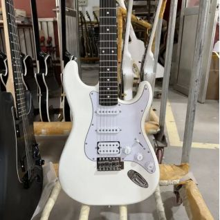 Custom Strat ST Electric Guitar, Cream White Color, Mahogany Body, Rosewood Fingerboard