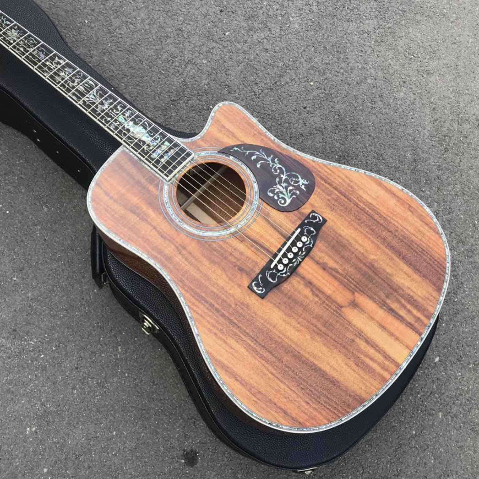 Cutaway 41 inch KOA Wood Acoustic Guitar Ebony Fingerboard Abalone