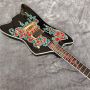 Custom New 6 Strings Black Electric Guitar with Fire Inlays Fingerboard Gold Color Hardware