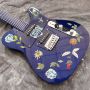 Handmade Painting Flowers on Body Blue Fingerboard and Head Electric Guitar