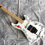 Electric Guitar Red Heart and Letters White Body Vibrato System Black Hardware Customized All Colors Logo Customized