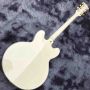 Double F-Holes Hollow Body Jazz Electric Guitar Ebony Fretboard Tremolo System in White 