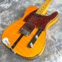 Tiger Flamed Rosewood Fingerboard Mahogany Body Tele Electric Guitar in Yellow with White Hardcase
