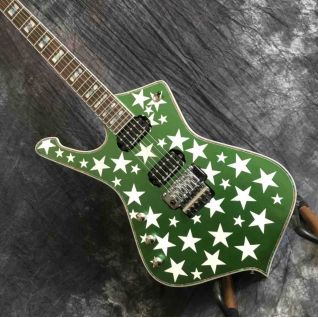 Custom Irregular Shape Electric Guitar with Pentagram Shell Mosaic Fingerboard in Green Color