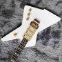 Custom Electric Guitar with Tremolo System Gold Hardware in White Color