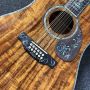 Custom 12 Strings Solid KOA Wood Top Round Body Ebony Fingerboard Classic Acoustic Guitar