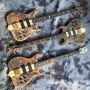 Custom Alembic Style Grand Electric Bass Ebony Fingerboard 4 Strings Bass Factory Burst Maple Top 9V Active Pickup Electric Bass Guitar with Kind Colors