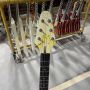 Custom Grand Fly-V Version Relic Aged Style Electric Guitar with Cream Yellow Color