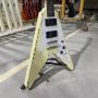 Custom Grand Fly-V Version Relic Aged Style Electric Guitar with Cream Yellow Color