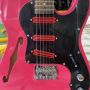 Custom TL F Hole Electric Guitar Hot Pink Rose Wood Fingerboard Hummbucker Pickups Black Pickguard