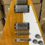 Custom Flying V Irregular Shaped Electric Guitar with Original Wood Color Mahogany Body and Chrome Hardware Accept OEM