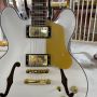Custom GB ES335 Style Electric Guitar in White Color with Gold Hardware