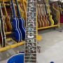 Custom Flamed Maple Top Abalone Flower Inlay Fret Semi Hollow Body LP Electric Guitar in Blue Color