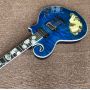 Customize LP Burl Top Mahogany Wood Irregular Special Shape Abalone Binding Neck Inlay Headstock Electric Guitar in Blue Color