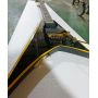 Custom 6 Strings Black V Shaped Electric Guitar with Yellow Stripe