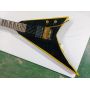 Custom 6 Strings Black V Shaped Electric Guitar with Yellow Stripe