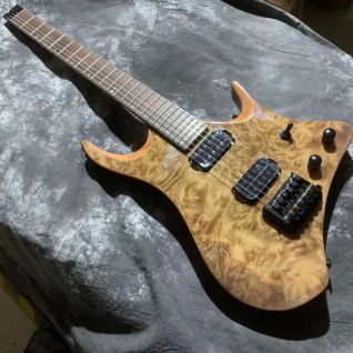 Custom Natural Maple Top Headless Electric Guitar in Red Color 