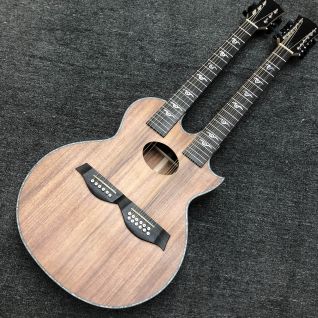 Custom Ritchie Sambora Model 6/12 Strings KOA Wood Double Neck Acoustic Guitar Solid KOA 6+12 Strings Acoustic Guitar in Matte Finishing with Ebony Fingerboard