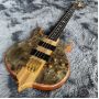 Custom 4 Strings Neck Through Body Electric Guitar Bass Factory Burst Maple Top 9V Active Pickup Alembic Style Bass