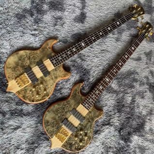 Custom Grand Stanley Clark Brown Neck Through Body with Gold Hardware and Abalone Inlay Ash 4 Strings Electric Bass Guitar 