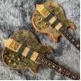 Custom Grand Stanley Clark Brown Neck Through Body with Gold Hardware and Abalone Inlay Ash 4 Strings Electric Bass Guitar 