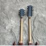 Custom Double Neck 12+6 Strings Electric Guitar Body with Pattern Black Hardware and EMG Pickup