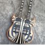 Custom Double Neck 12+6 Strings Electric Guitar Body with Pattern Black Hardware and EMG Pickup