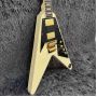 Custom Flying-V Style Electric Guitar with Cream Yellow Color Rosewood Fingerboard Golden Hardware Floyd Rose Tremolo Bridge