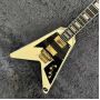 Custom Flying-V Style Electric Guitar with Cream Yellow Color Rosewood Fingerboard Golden Hardware Floyd Rose Tremolo Bridge