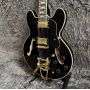 Custom Hollow Body ES-335 Electric Guitar in Black Color Semi with Bigsby Tremolo System