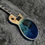 Custom Burl Maple Top ESP Electric Guitar in Ocean Blue Sunburst Color