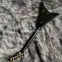 Custom JackSon style V shape ebony fingerboard single bridge pickup gold hardware electric guitar in black color