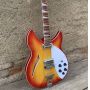 Custom 12 Strings Semi hollow body Electric Guitar, 360 Electric Guitar with mini Humbucker Pickups, Cherry Burst Color Guitar, Double Input Jacks