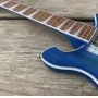 Custom Neck Through Body 660 Electric Guitar, 12 Strings Blue Guitar, Gold Pickguard, R Shape Bridge, Herringbone Binding