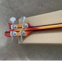 Custom Neck Through Body Lefty Handed Rickenback Style Electric Bass Guitar, 4 String Cherry Sunburst Color Bass, Adjustable Bridge, Herringbone Checkerboard Binding