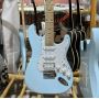 Custom Fender Copy ST Electric Guitar, Mahogany Body, White Pearl pickguard, Sky Blue Color, Maple Fingerboard
