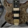 Custom 4 String Electric Bass Guitar Burl Maple Top Gold Hardware Neck Thru Body Active