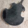 Custom f hole hollow body irregular body electric guitar with bigs bys trem in transparent black, accept guitar and bass OEM