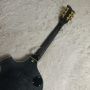 Custom f hole hollow body irregular body electric guitar with bigs bys trem in transparent black, accept guitar and bass OEM